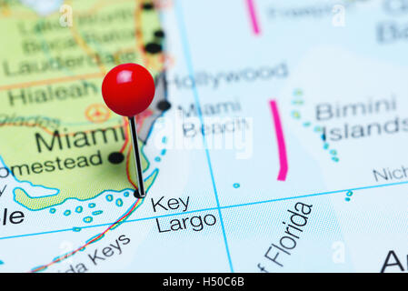 Key Largo imperniata su una mappa della Florida, Stati Uniti d'America Foto Stock