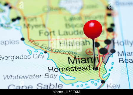 Homestead imperniata su una mappa della Florida, Stati Uniti d'America Foto Stock