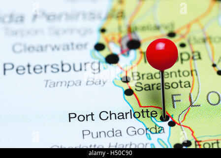 Port Charlotte imperniata su una mappa della Florida, Stati Uniti d'America Foto Stock