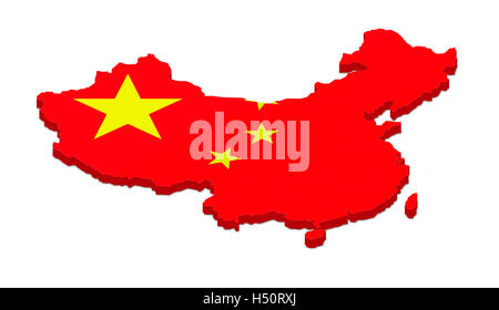 3D rendering della mappa della Cina. Isolato su sfondo bianco. Foto Stock