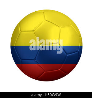 3D rendering di pallone da calcio avvolti in Colombia la bandiera nazionale. Isolato su bianco. Foto Stock