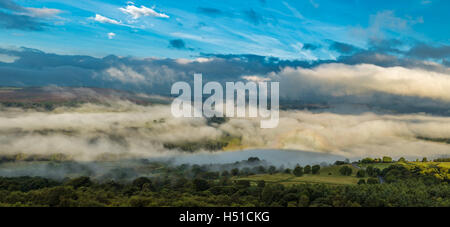 Nebbia di mattina e drammatico cielo di Campagna britannica Foto Stock
