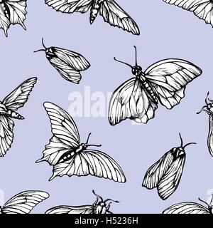 Vector seamless pattern con farfalle. Elegante texture grafiche. Ripetendo la stampa pastello su sfondo blu Illustrazione Vettoriale