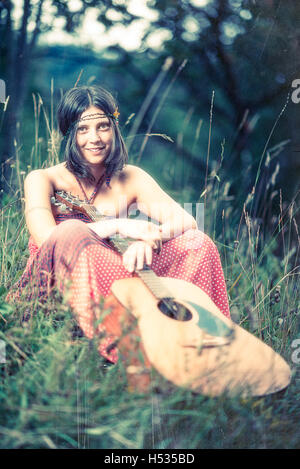 Hippy girl - stile 1970 Foto Stock