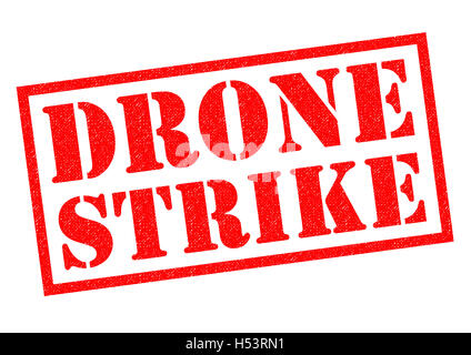 DRONE STRIKE rosso timbro di gomma su uno sfondo bianco. Foto Stock