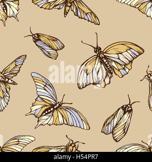 Vector seamless pattern con coloratissime farfalle . Elegante texture grafiche. Ripetendo la stampa in tenui colori pastello sullo sfondo Illustrazione Vettoriale