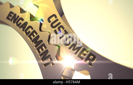 Golden ingranaggi con il cliente il concetto di impegno. 3D Render. Foto Stock