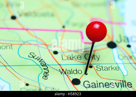Waldo imperniata su una mappa della Florida, Stati Uniti d'America Foto Stock