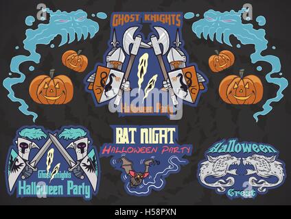 A tema Halloween illustrazioni delle armature dei cavalieri e zucche Illustrazione Vettoriale