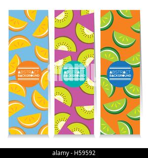 Il design moderno Set di tre succoso frutto parti Banner verticale illustrazione vettoriale Illustrazione Vettoriale