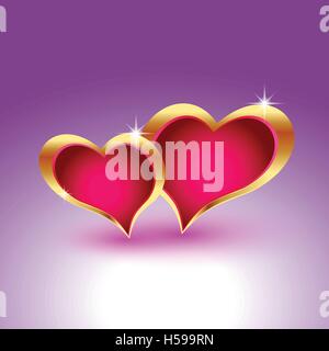 Due cuori realistici in metallo oro frame. Illustrazione Vettoriale