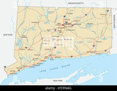 Connecticut mappa stradale Illustrazione Vettoriale