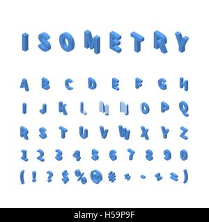 Blu font isometrica isolato su bianco Illustrazione Vettoriale
