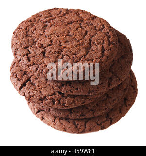 Round biscotti al cioccolato isolato su uno sfondo bianco closeup Foto Stock