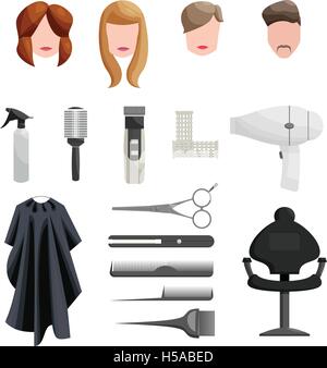 Parrucchiere set di icone, stile cartoon Illustrazione Vettoriale