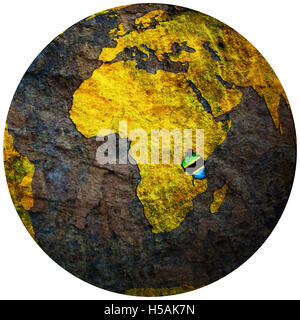 Tanzania territorio con bandiera sulla mappa del mondo Foto Stock