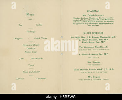 La seconda pagina del menu per la colazione Victory, datato 5 luglio 1928, descrive in dettaglio le offerte di cibo fornite per un evento speciale per la colazione, probabilmente una celebrazione o un importante incontro sociale dopo una vittoria. Foto Stock