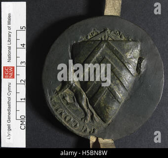 Questo titolo si riferisce a un atto o documento, probabilmente storico, relativo alle proprietà Penrice e Margam. Il riferimento a un sigillo suggerisce che si tratta di un documento legale o di un documento ufficiale del passato. Foto Stock