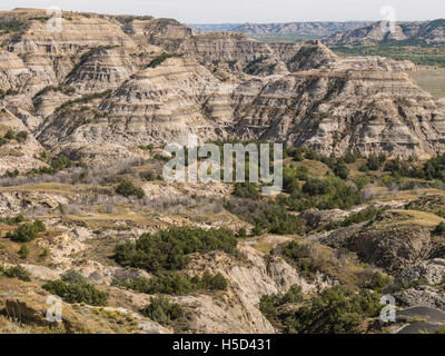 Piccolo Fiume Missouri Valley da lanca si affacciano,, Parco nazionale Theodore Roosevelt, unità del Nord, il Dakota del Nord. Foto Stock