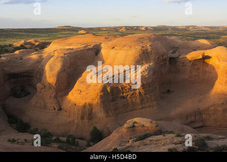 Utah, il Parco Nazionale di Arches, paesaggio da Delicate Arch Foto Stock