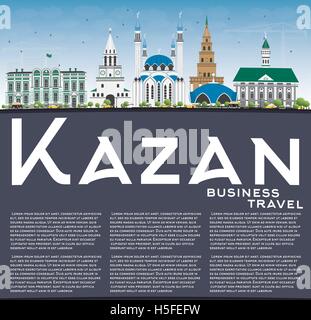Lo Skyline di Kazan con edifici grigi, Blu Cielo e spazio di copia. Illustrazione Vettoriale. Viaggi di affari e turismo Concept Illustrazione Vettoriale