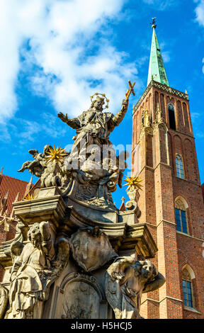 San Giovanni di Nepomuk colonna presso la chiesa della Santa Croce - Wroclaw, Polonia Foto Stock