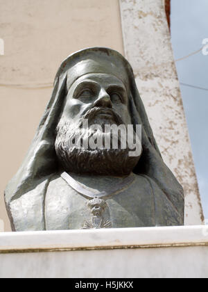 Busto in bronzo di San Gregorie a Saint Kiriaki Chiesa Ortodossa, xantati Corfu Grecia Foto Stock