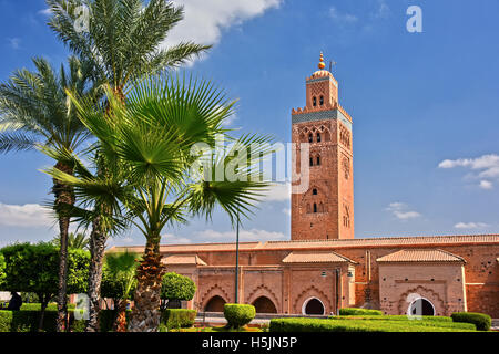 La Moschea di Koutoubia nel sud-ovest del quartiere della medina di Marrakech, Marocco Foto Stock