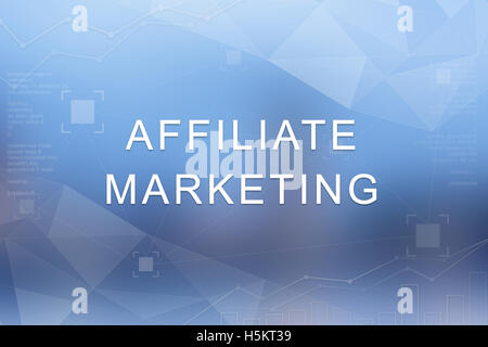 Affiliate marketing parola su blu sfocate e sullo sfondo di un poligono Foto Stock