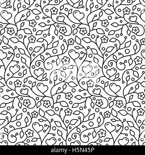 Floreali ornamentali seamless pattern di sfondo con fiori, foglie e cuori per il tuo design Illustrazione Vettoriale