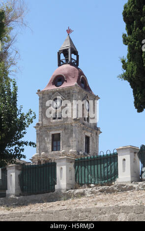 Vista del Roloi (Clock Tower) nella vecchia città di Rodi, Grecia Foto Stock