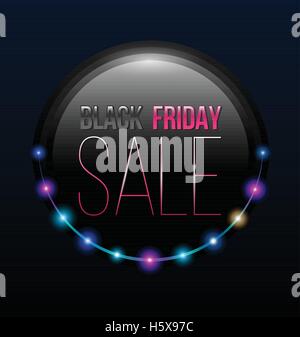 Poster venerdì nero vendita con luci retrò linea. Illustrazione Vettoriale per lo sconto promozione pubblicitaria. Illustrazione Vettoriale