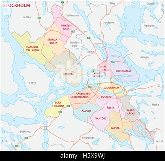 Politica e amministrativa di mappa della capitale svedese a Stoccolma Illustrazione Vettoriale