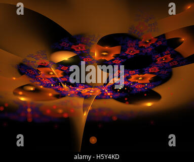 Incandescente forme geometriche più scuro dello sfondo astratto universo di spazio. 3d illustrazione Foto Stock