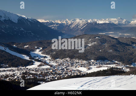 Vista da Rosshuette, 1760m, Seefeld in Tirolo, Austria, Europa Foto Stock