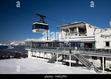 Haermelekopf funivia, gondola, 1760m, Rosshuette stazione di montagna, Rosshuette capanna, Seefeld in Tirolo, Austria, Europa Foto Stock