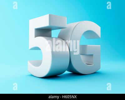 3D renderer immagine. 5G la tecnologia wireless di segno. Mobile Telecommunication concetto. Foto Stock