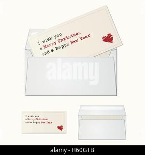 Elegante e minimale biglietto di auguri con busta per la stagione invernale di saluto. Scheda di Natale. Illustrazione Vettoriale