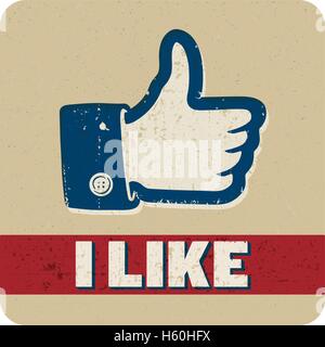 Vector pollice in alto stampa vintage Illustrazione Vettoriale