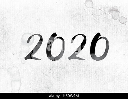 La parola '2020' concetto e il tema dipinti ad acquerello l'inchiostro su un foglio di carta bianca. Foto Stock