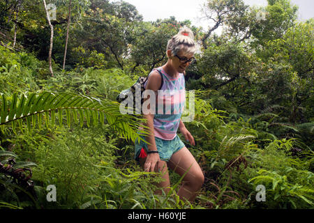 Rarotonga Island. Isole Cook. Polinesia. Oceano Pacifico del sud. Un turista attraversa l isola di Rarotonga nella Pa di trekking. T Foto Stock