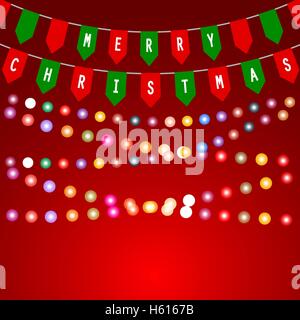 Scheda di Natale con decorazioni di bandiere Illustrazione Vettoriale