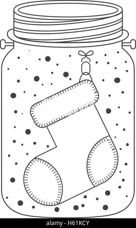 Mason jar con calzino di Natale all'interno icona Illustrazione Vettoriale
