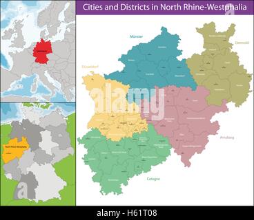 Mappa della Renania settentrionale-Vestfalia Illustrazione Vettoriale