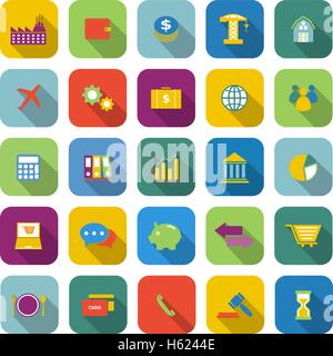 Economia le icone a colori con lunga ombra, vettore di stock Illustrazione Vettoriale