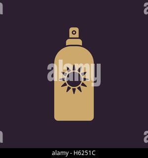 La crema solare e la relativa icona. Simbolo per la protezione solare. Appartamento Illustrazione Vettoriale