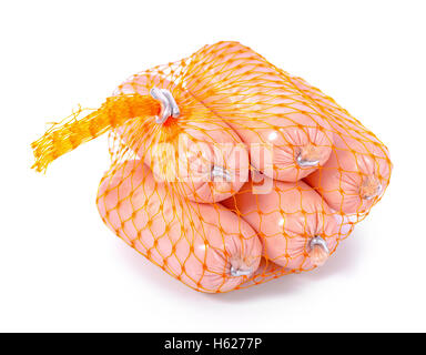 Gustosi piatti deliziosi salami cotti in una griglia isolata su sfondo bianco, close up Foto Stock