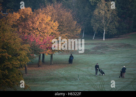 Scene autunnali di golfisti giocando sul Brent Valley golf course a ovest di Londra. Foto Data: domenica 23 ottobre, 2016. Foto credi Foto Stock