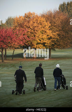 Scene autunnali di golfisti giocando sul Brent Valley golf course a ovest di Londra. Foto Data: domenica 23 ottobre, 2016. Foto credi Foto Stock