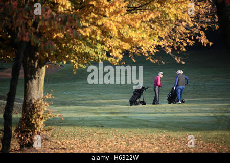 Scene autunnali di golfisti giocando sul Brent Valley golf course a ovest di Londra. Foto Data: domenica 23 ottobre, 2016. Foto credi Foto Stock